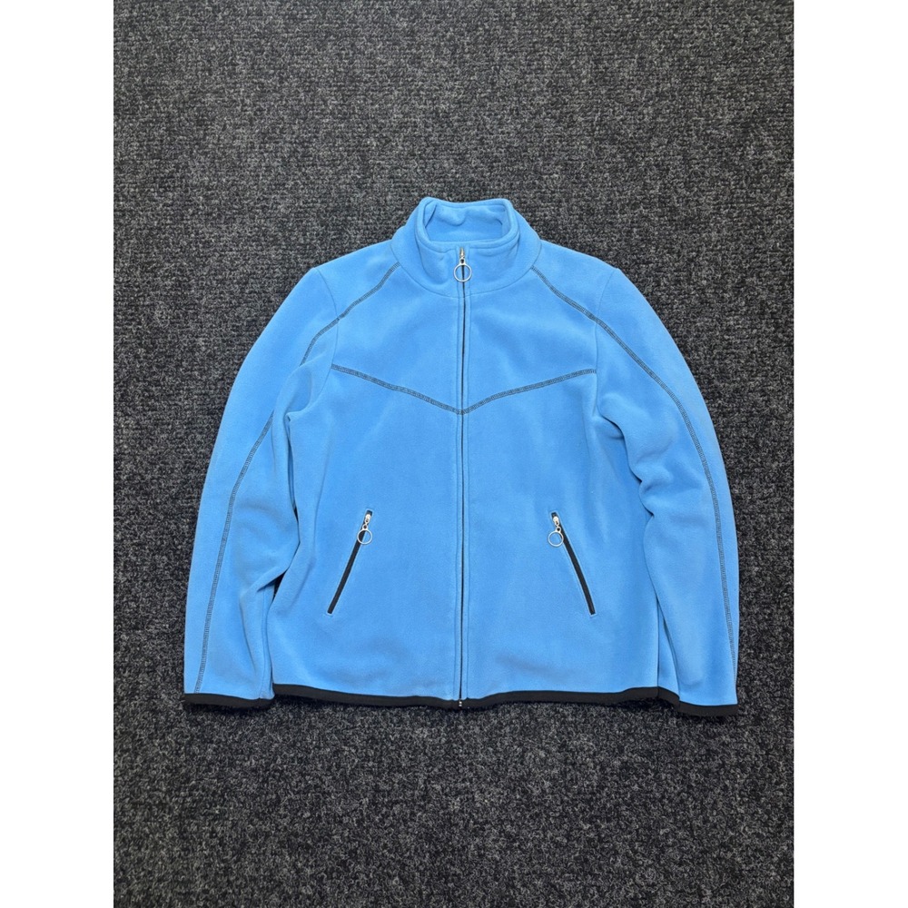 Style & Co Sport Womens Blue Full Zip Fleece Jacket Mock Neck Ring Pulls L